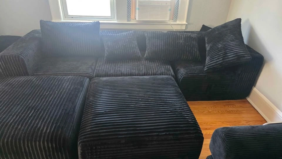 Black Corduroy Modular Sectional Sofa - photo 3