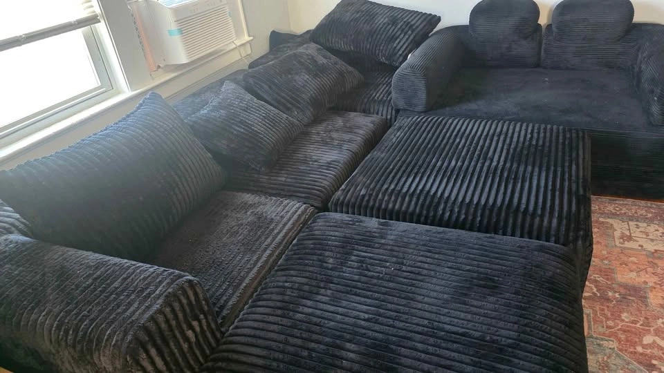 Black Corduroy Modular Sectional Sofa - photo 4