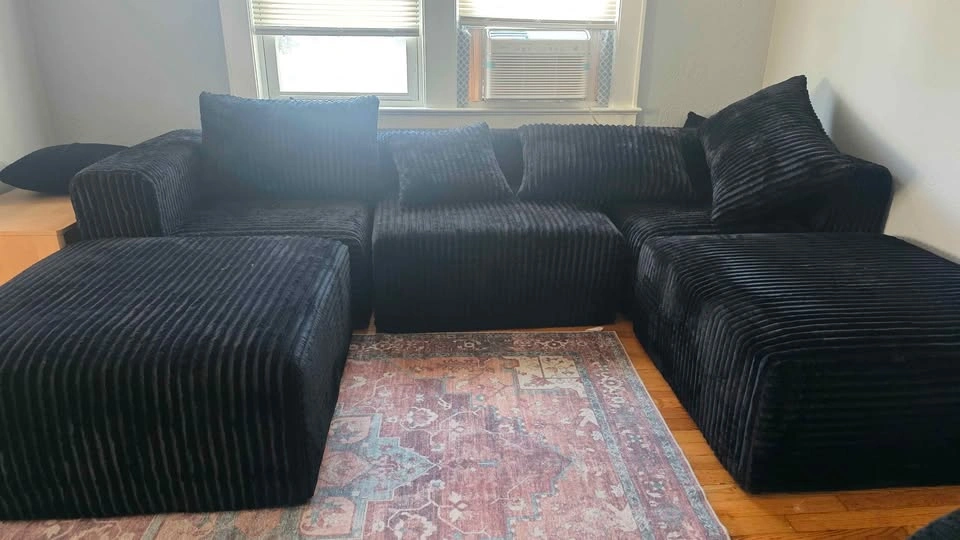 Black Corduroy Modular Sectional Sofa - photo 5