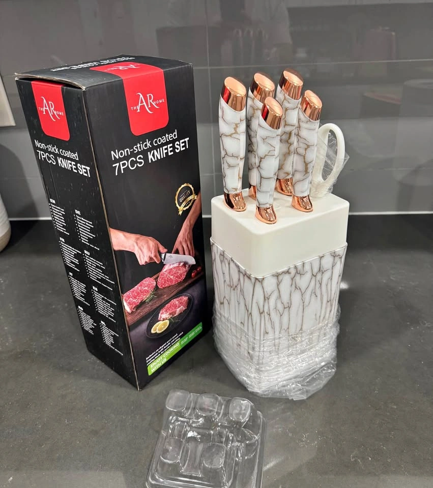 Knife Set, 7-Piece Kitchen Knife Set with Block & Sharpener