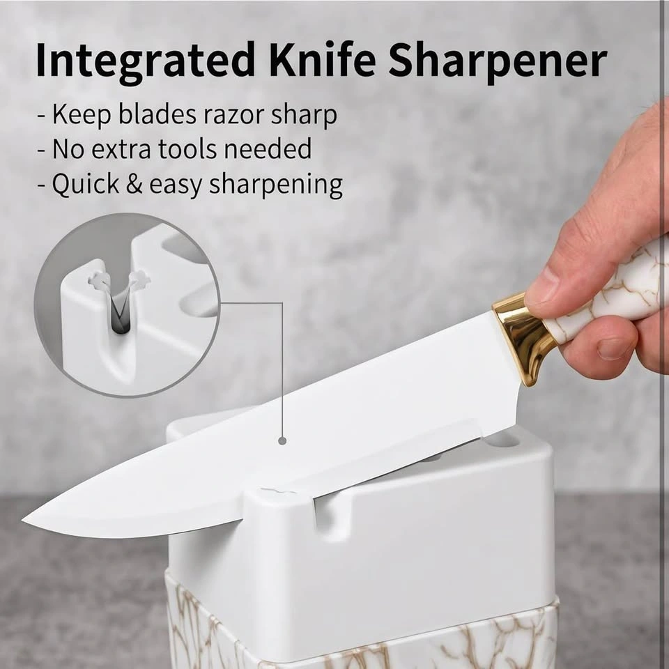 Knife Set, 7-Piece Kitchen Knife Set with Block & Sharpener - photo 3