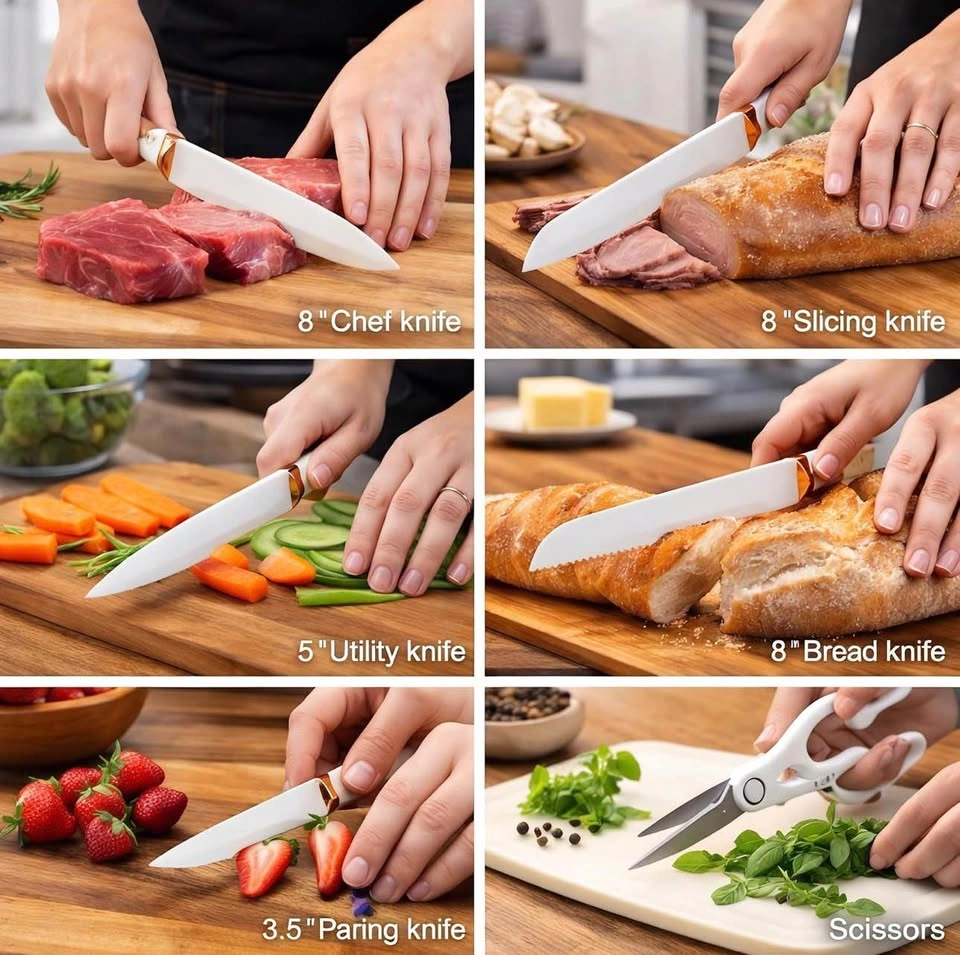 Knife Set, 7-Piece Kitchen Knife Set with Block & Sharpener - photo 4