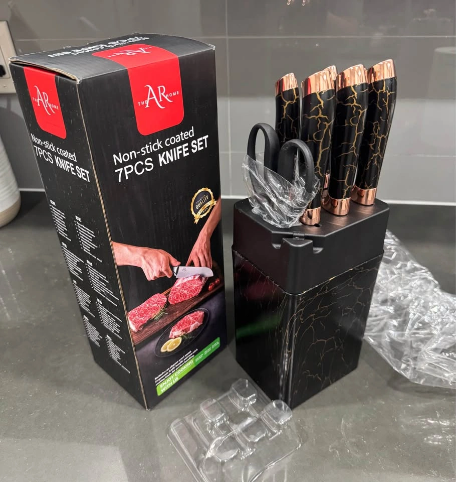 Knife Set, 7-Piece Kitchen Knife Set with Block & Sharpener - photo 2