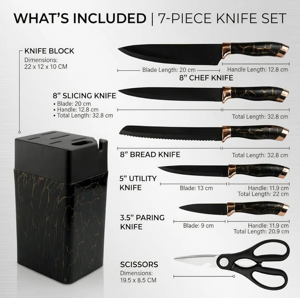 Knife Set, 7-Piece Kitchen Knife Set with Block & Sharpener - photo 5