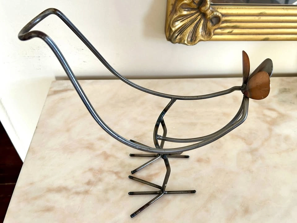 Vintage Mid-Century Wrought Iron & Copper Bird Wine Holder