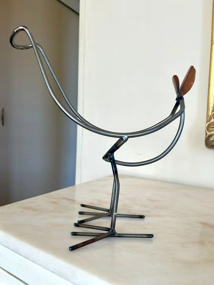 Vintage Mid-Century Wrought Iron & Copper Bird Wine Holder - photo 2