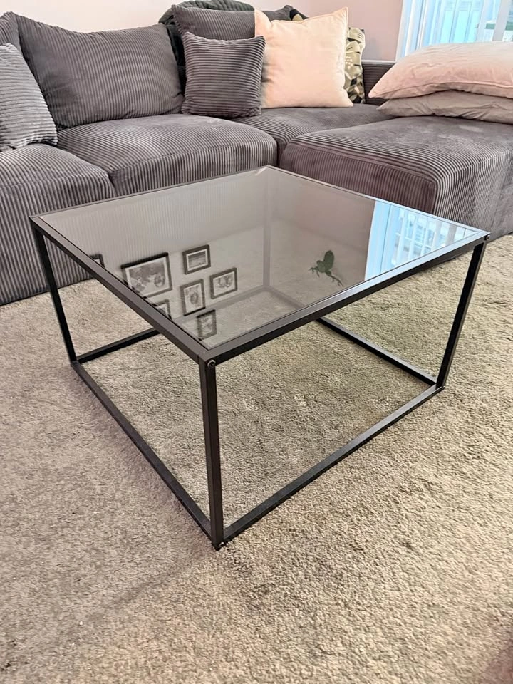 Modern Black Metal & Glass Coffee Table