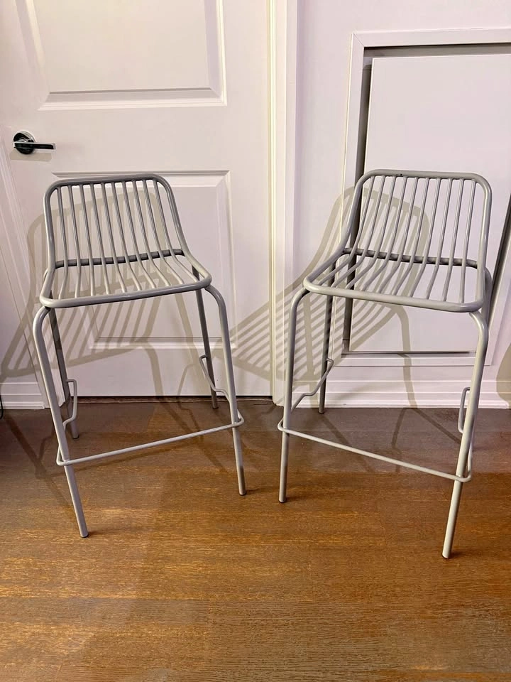 Set of 2 Modern Grey Metal Counter-Height Stools – 26” Seat
