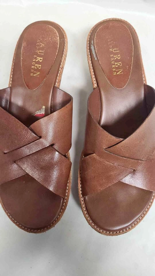 Lauren Ralph Lauren Brown Leather Wedge Sandals