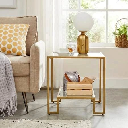 Brand new 2 tier end table - Gold with glass