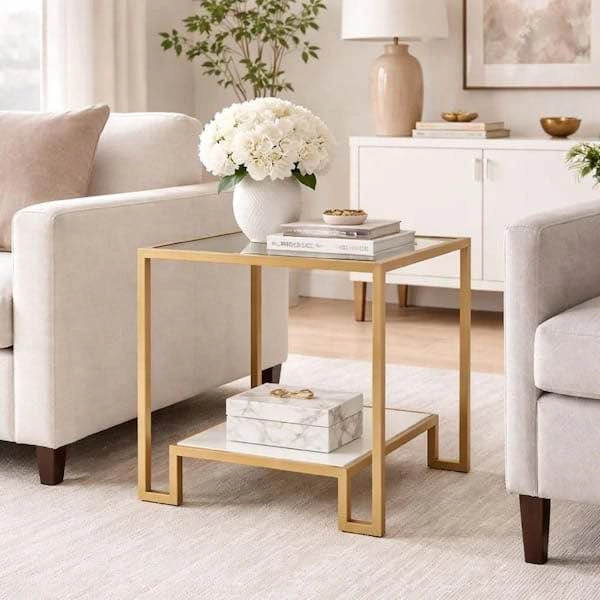 Brand new 2 tier end table - Gold with glass - photo 3