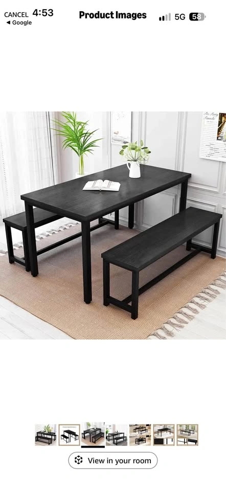 3-piece dining set with 2 benches - Black