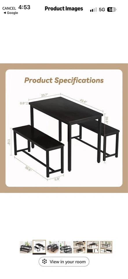 3-piece dining set with 2 benches - Black - photo 3