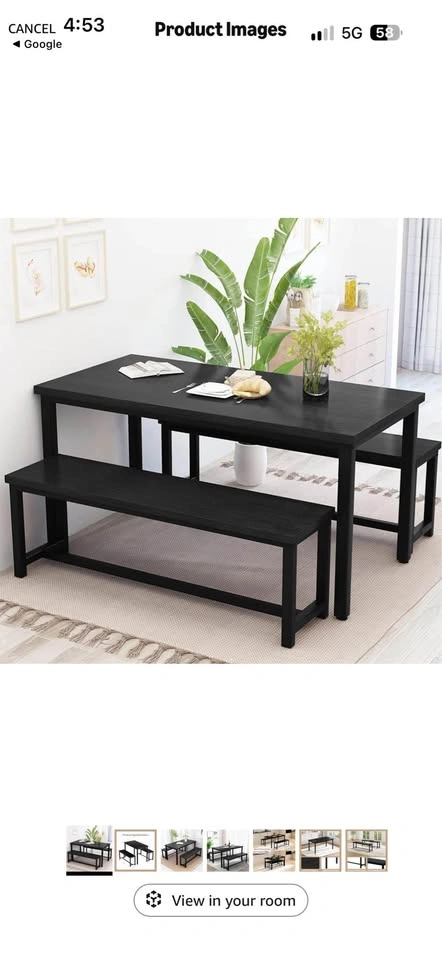 3-piece dining set with 2 benches - Black - photo 4