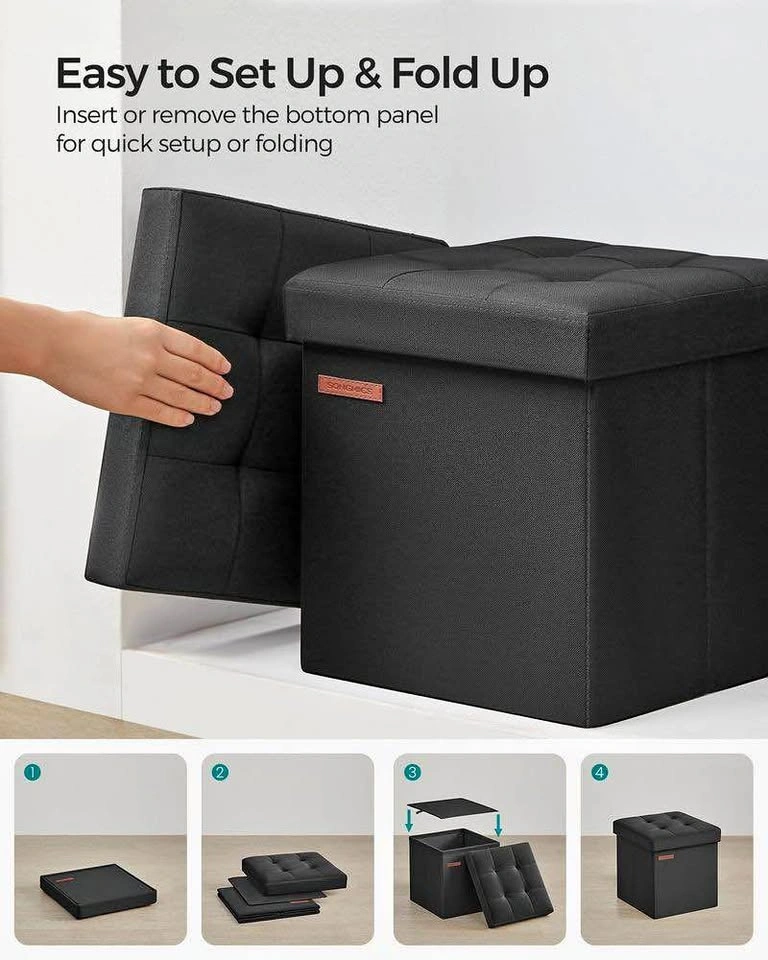Folding storage ottoman- Black