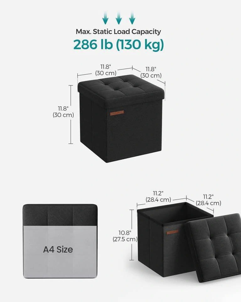 Folding storage ottoman- Black - photo 2