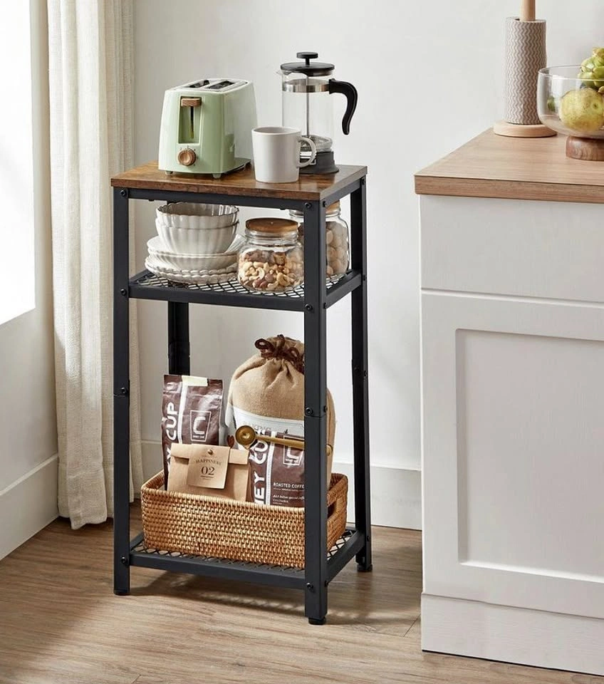 3-Tier Industrial End Table – Rustic Brown & Black