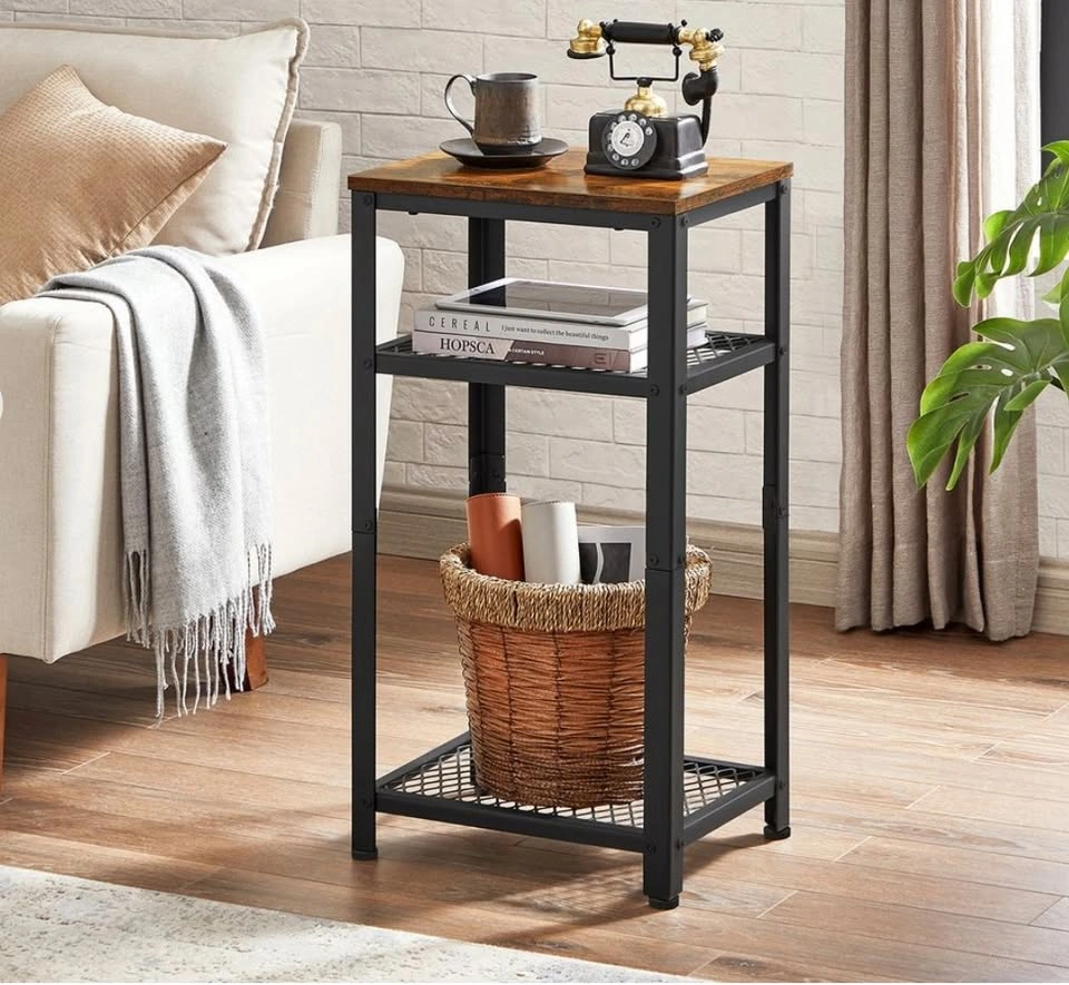 3-Tier Industrial End Table – Rustic Brown & Black - photo 3