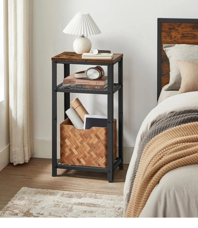 3-Tier Industrial End Table – Rustic Brown & Black - photo 4