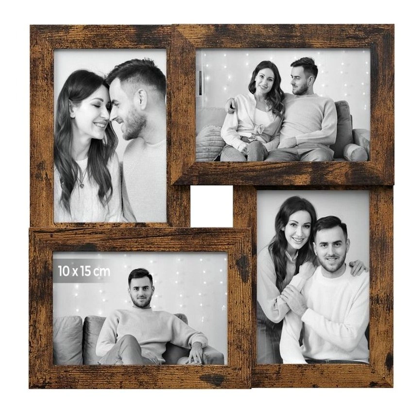 4-Photo Collage Picture Frame – Rustic Brown