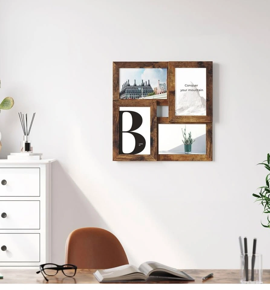 4-Photo Collage Picture Frame – Rustic Brown - photo 2