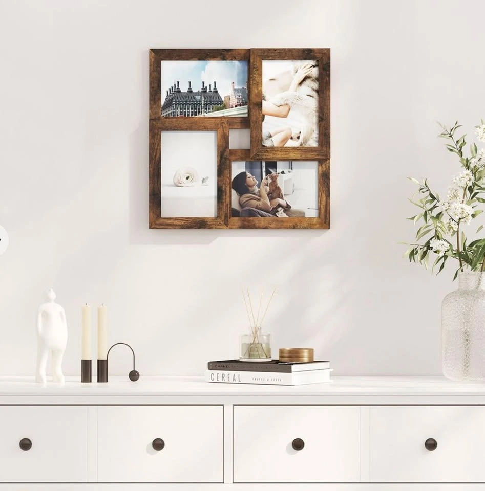 4-Photo Collage Picture Frame – Rustic Brown - photo 4
