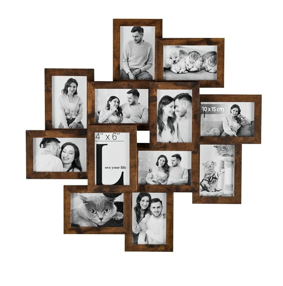12-Photo Collage Picture Frame – Rustic Brown
