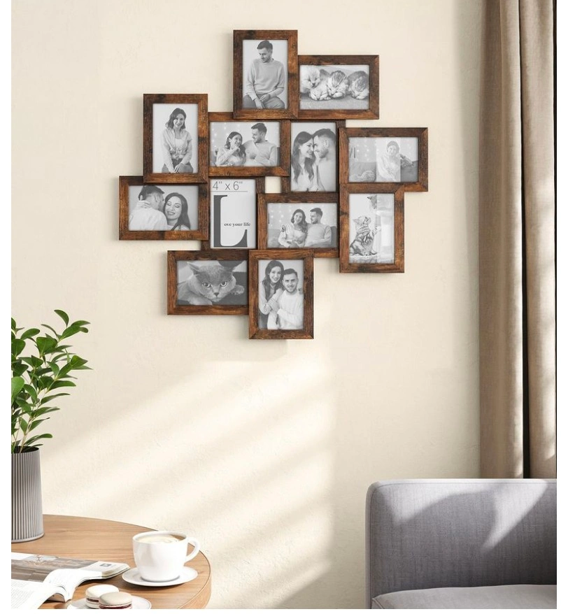 12-Photo Collage Picture Frame – Rustic Brown - photo 2