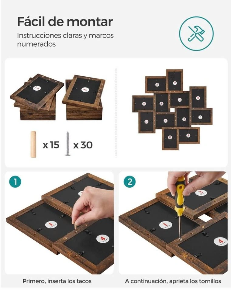 12-Photo Collage Picture Frame – Rustic Brown - photo 5
