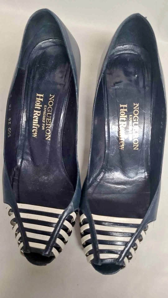Vintage Nogueron for Holt Renfrew Navy Leather Pumps Size 7.5