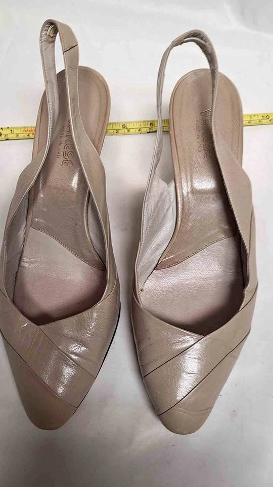 Italian Leather Slingback Heels Beige Size 39