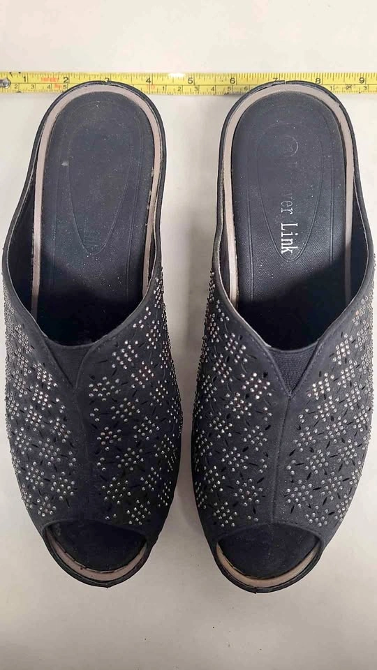 Forever Link Black Rhinestone Wedge Mules Size 38