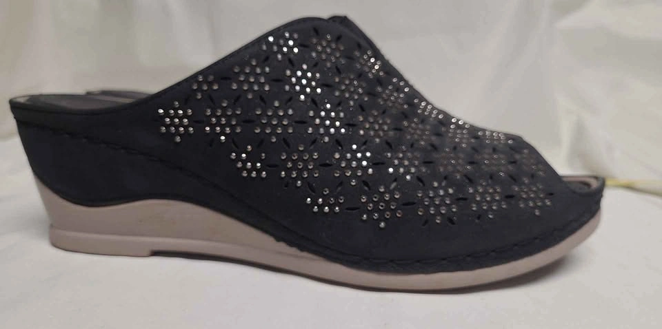 Forever Link Black Rhinestone Wedge Mules Size 38 - photo 2
