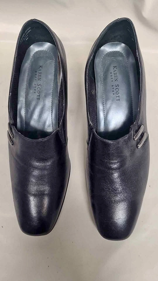 Karen Scott Soft Step Black Leather Block Heel Shoes Size 8M