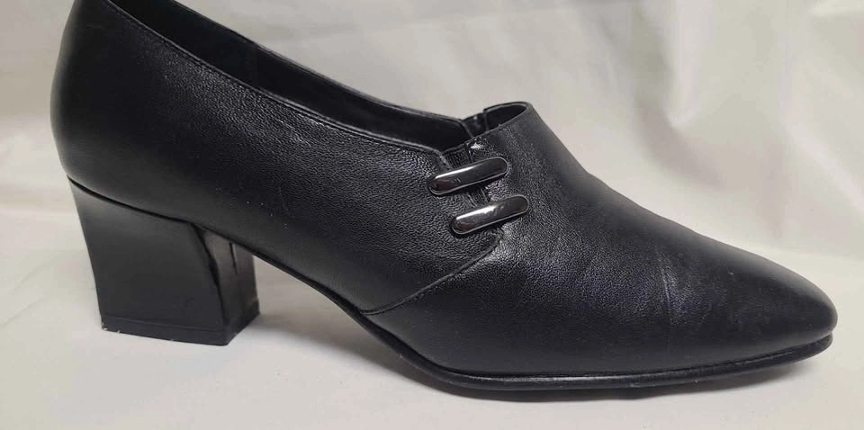 Karen Scott Soft Step Black Leather Block Heel Shoes Size 8M - photo 2