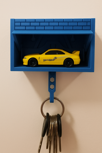 Wall Mounted Hotwheels & Matchbox Brick Garage Key holder, Blue