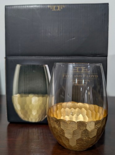 Fitz and Floyd Daphne Stemless Wine Glasses 5” 20oz Set of 4