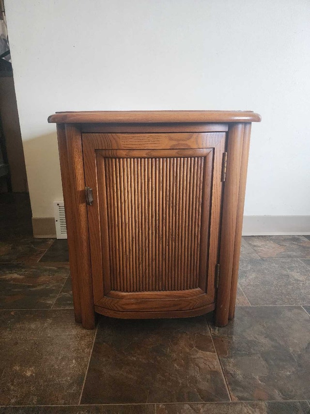 Vintage Oak End Table with Tambour Door Cabinet - photo 2