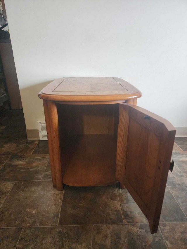 Vintage Oak End Table with Tambour Door Cabinet - photo 3