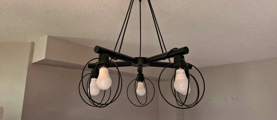 5-Light Black Industrial Cage Chandelier – Modern Pendant Light