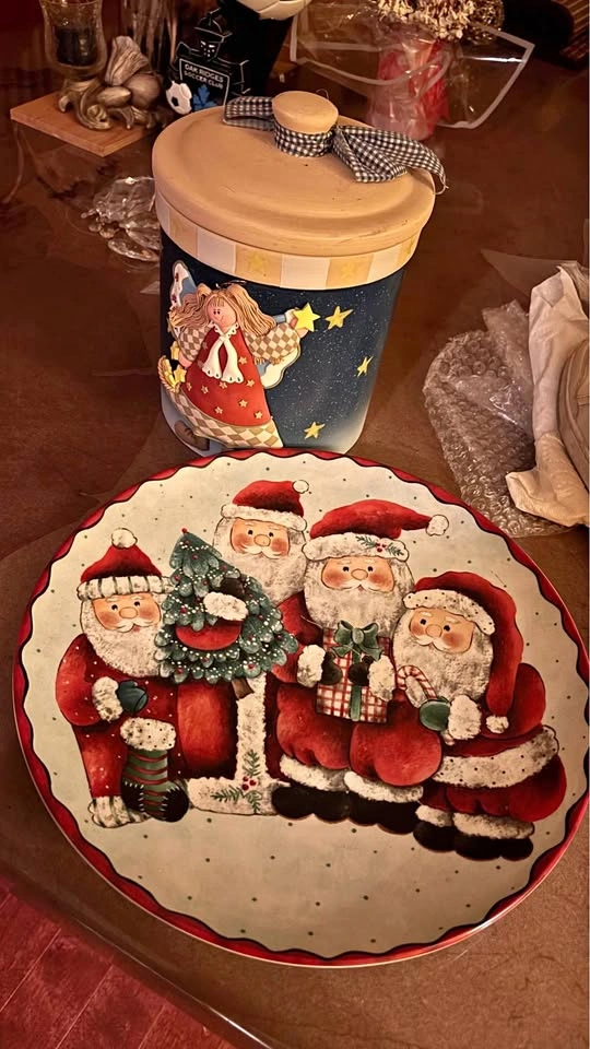 Christmas Santa Plate and Angel Canister Set (both)