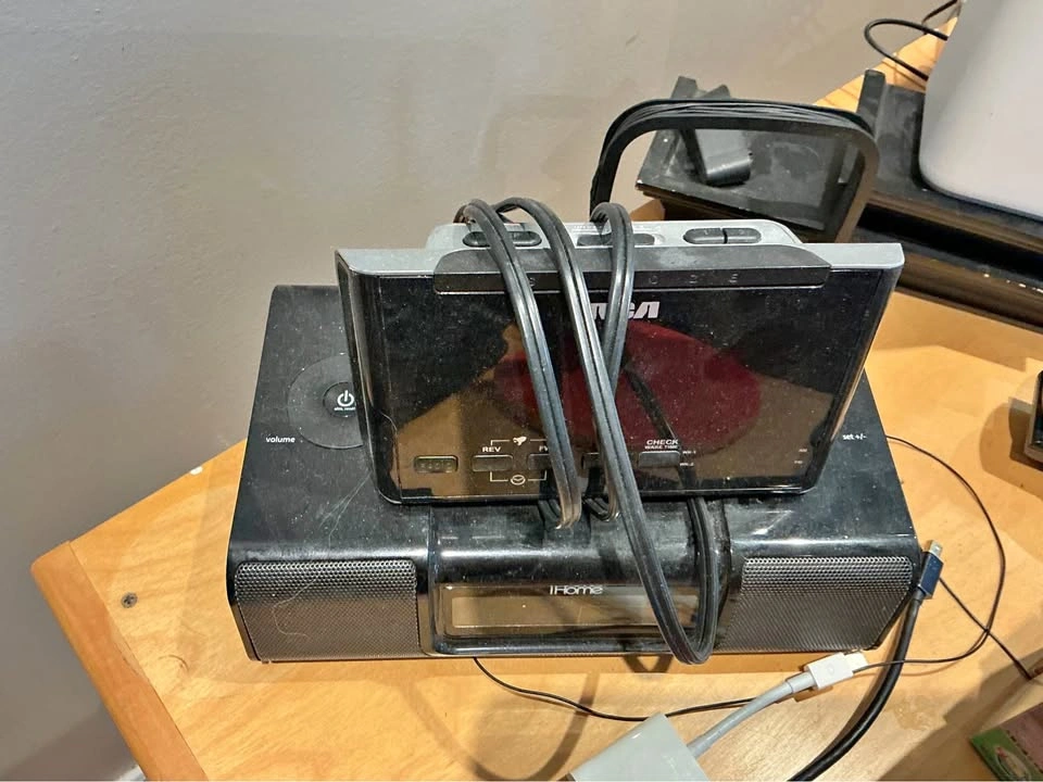 iHome Clock Radio, RCA Alarm Clock, and VTech Cordless Phone