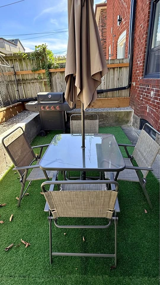 6-Piece Patio Dining Set with Glass Table, 4 Chairs, and Umbrell
