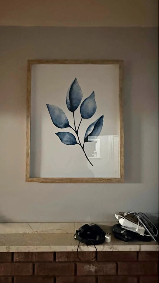 Blue Watercolor Leaf Framed Wall Art