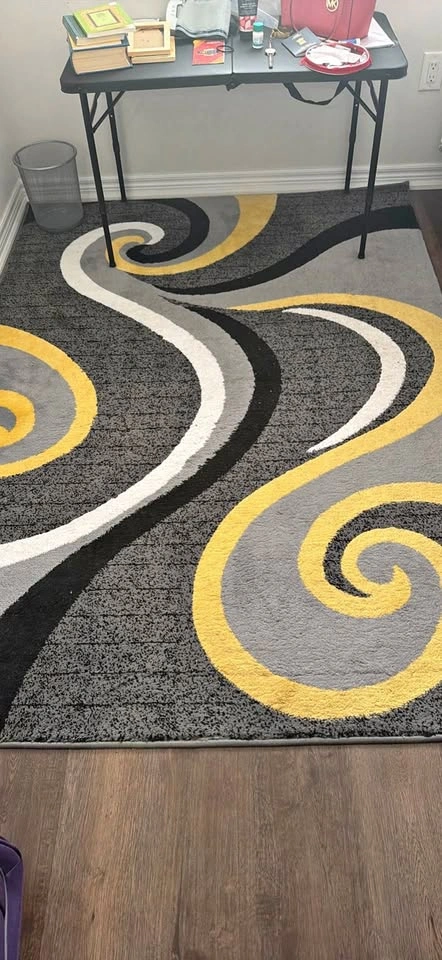 Moving Sale – Large Modern Abstract Area Rug – Grey/Black/Yellow