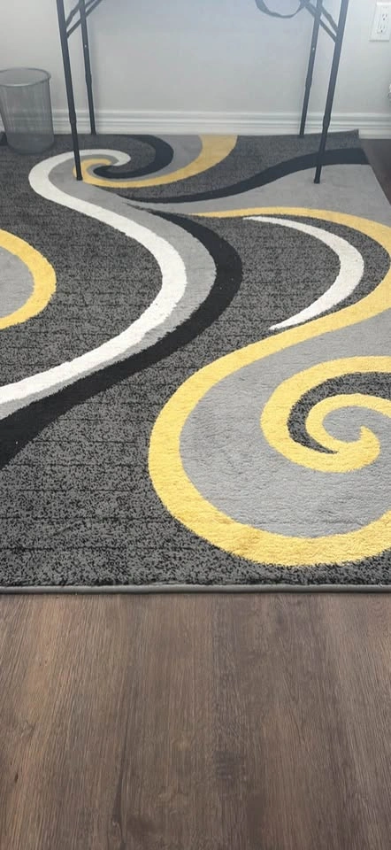 Moving Sale – Large Modern Abstract Area Rug – Grey/Black/Yellow - photo 2
