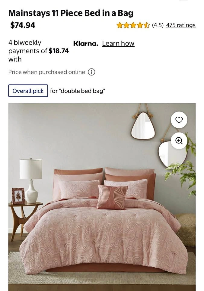 Brand New Mainstays 11 Piece Bed in a Bag Pink Double Size