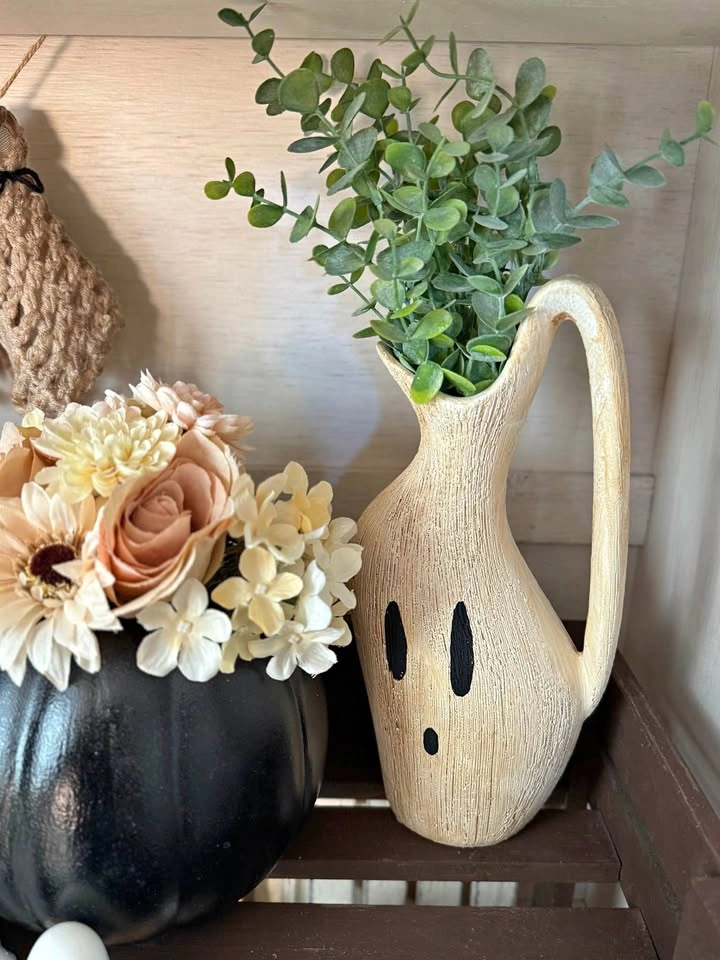 Ghost Vase with artificial eucalyptus