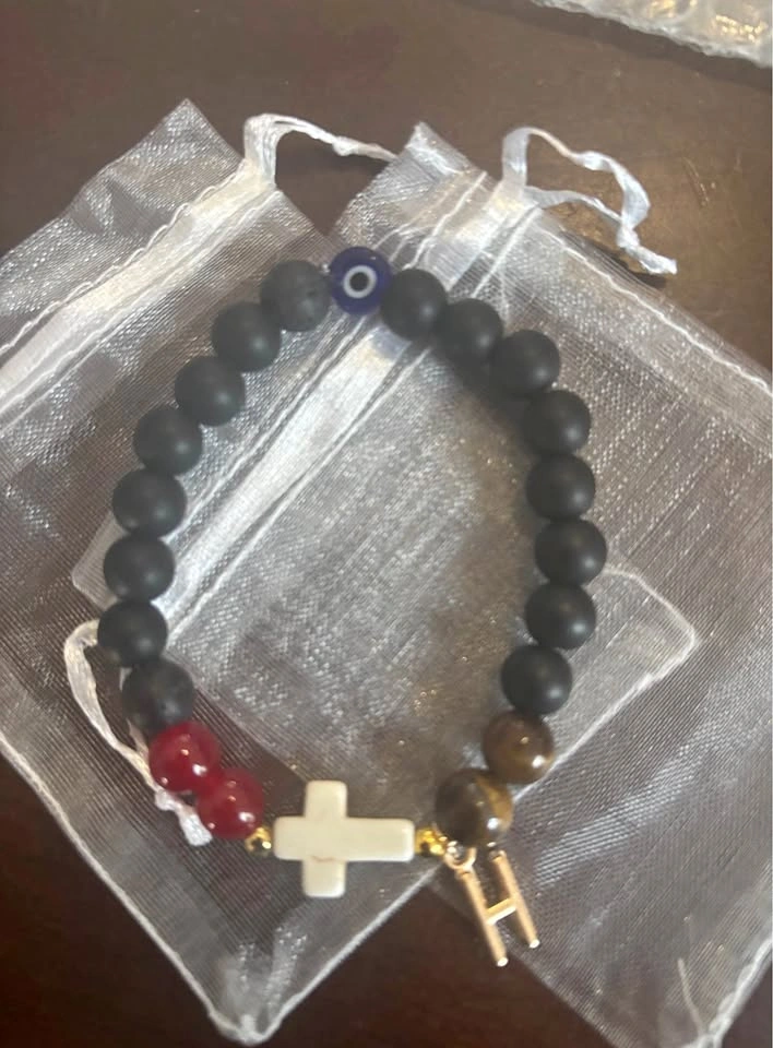 ✨ Matte Black Faith + Initial Charm Bracelet — $25
