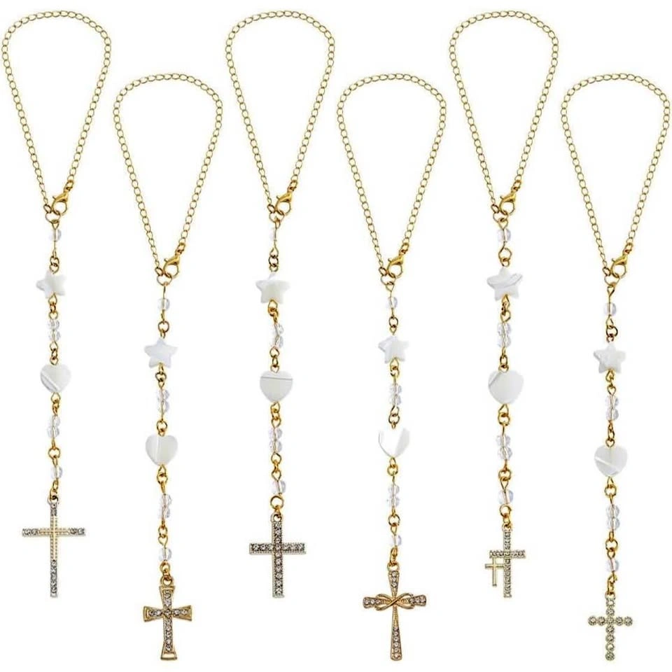 Celestial Star & Heart Cross Car Charm